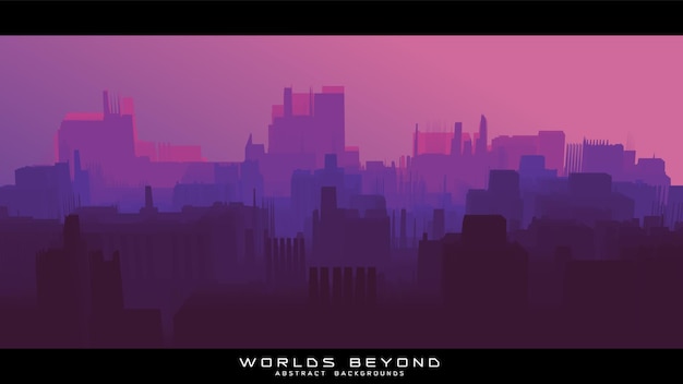 Vettore mondi oltre i paesaggi astratti della città di scifi vector bella nebbia nebbiosa sopra la città futuristica sfondo astratto paesaggio urbano gradiente onde colorate