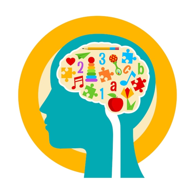 Всемирный праздник психического здоровья с иллюстрациями человеческого мозга с различными мыслями