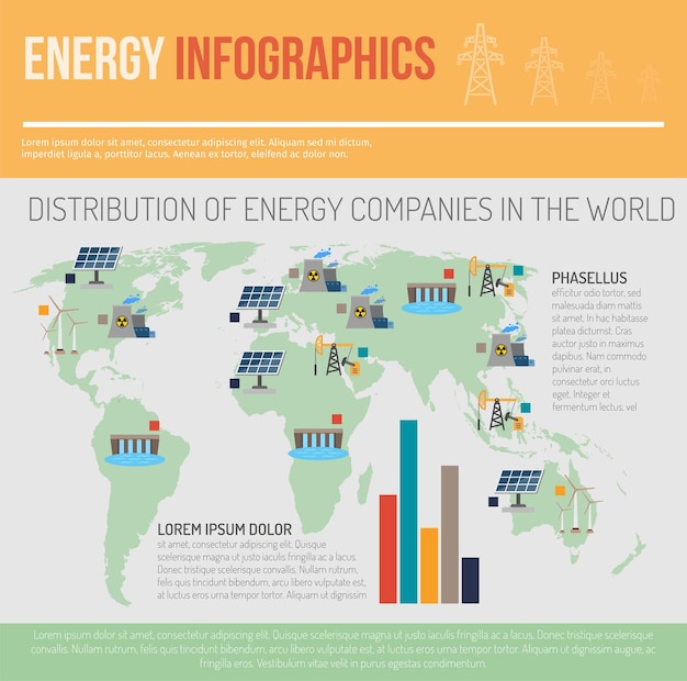 Vector worldwide clean energy distribution infographics presentation