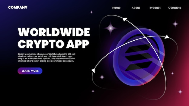 Worldwide crypto app 水平ランディング ページ テンプレート