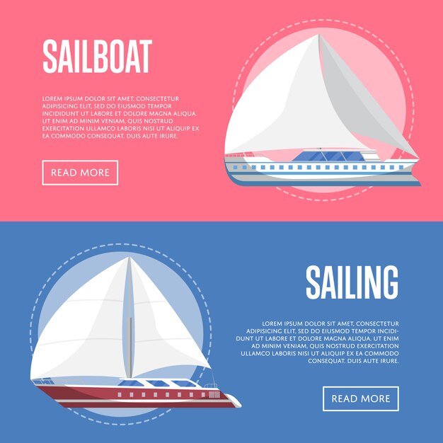 Vector worldwide sailing banner set with sailboats