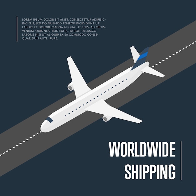 Worldwide shipping isometric banner with plane