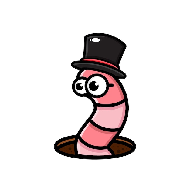 Worm design with a hat coming out of the hole