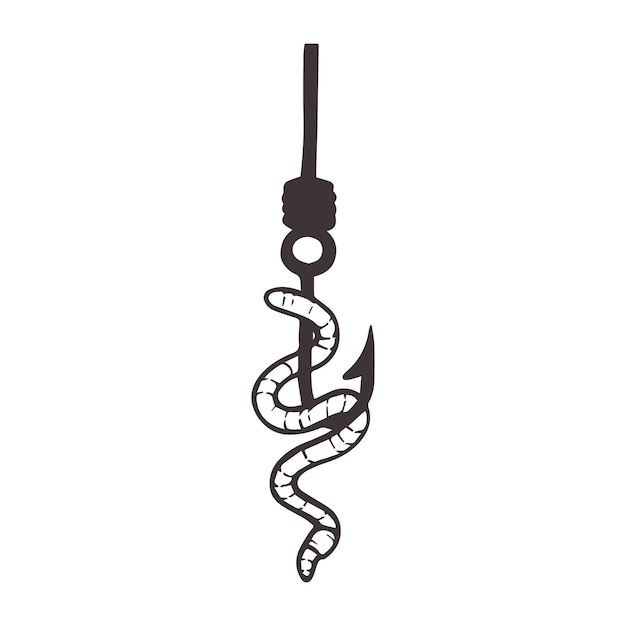 Worm on a hook vector illustration. Worm for fishing. Worm for catching fish