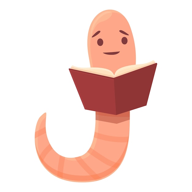 Worm reading book icon cartoon vector Compost farm Pink mascot