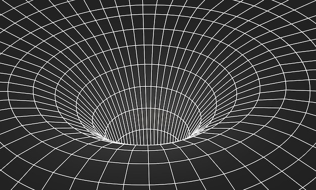 Vettore illustrazione vettoriale del design piatto del tunnel wireframe della griglia geometrica del wormhole futuristico astratto