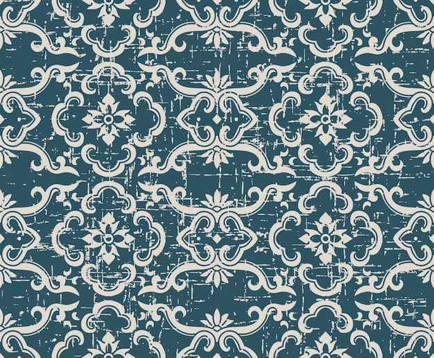 Worn out antique seamless pattern with botanic flower