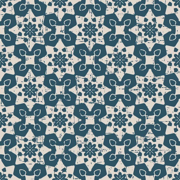 Worn out antique seamless pattern with round star cross flower