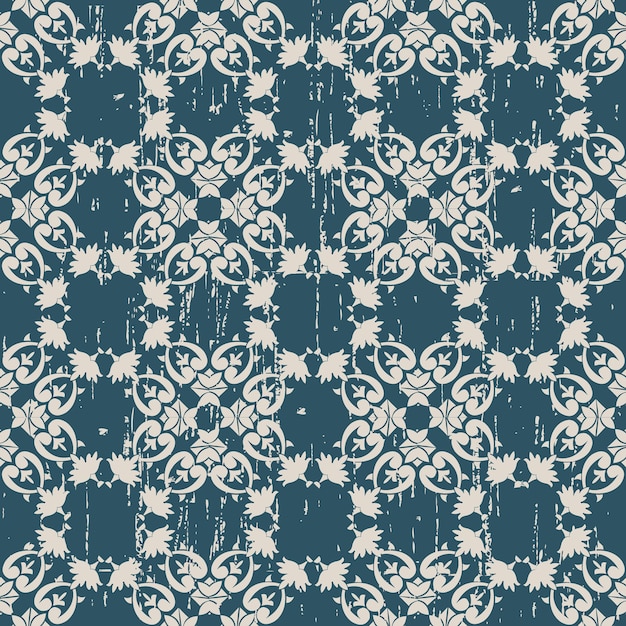 Worn out antique seamless pattern with Spiral Botanic Plant Flower