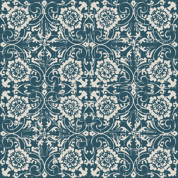 Vector worn out antique seamless pattern with spiral cross leaf flower