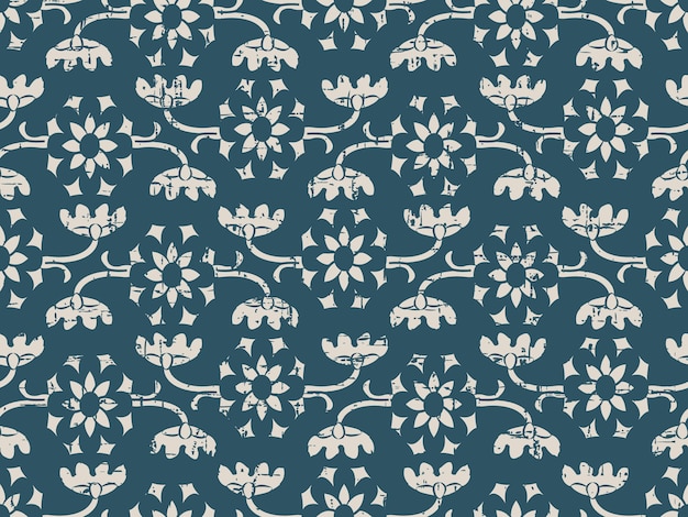 Vector worn out antique seamless pattern with stem leaf vine flower