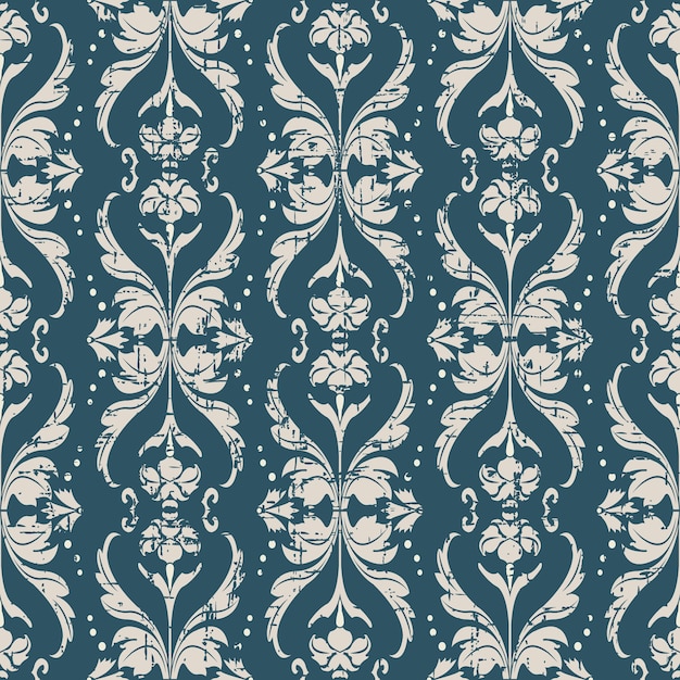 Worn out antique seamless pattern with Wave Dot Leaf Flower
