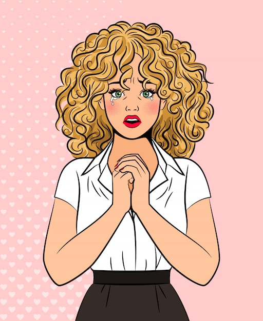 Worried crying pop art style woman