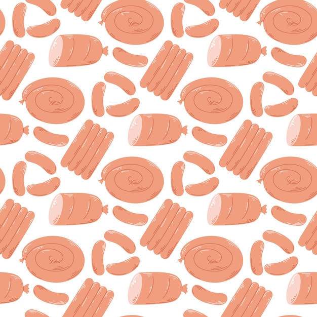 Vector worst bologna en ham naadloze patroon achtergrond met bereid vlees kruidenier vlees print