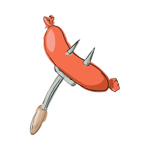 Vector worst op een vork icoon in cartoon stijl geïsoleerd op witte achtergrond voedsel symbool