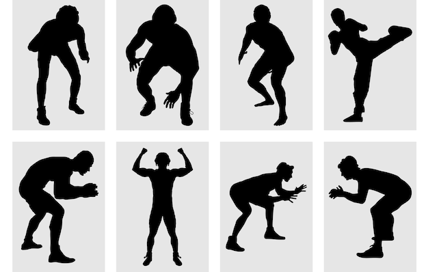 Worstelen silhouetten set Worstelaar gevechten silhouet worstelaars vector silhouet Athlete wrest