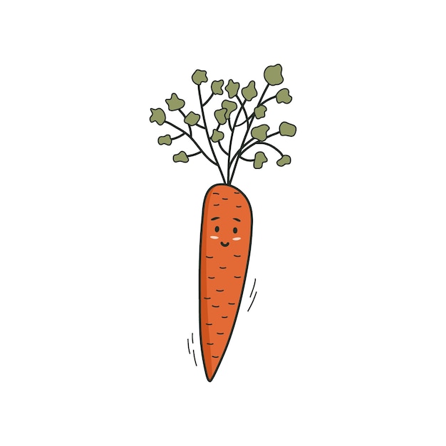 Wortel Cute kawaii plantaardig karakter Doodle stijl vectorillustratie