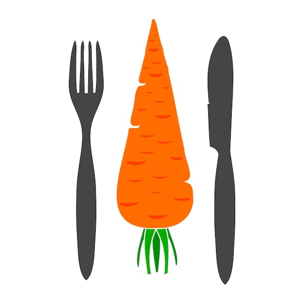 Wortel met vork en mes veganistisch eten ontwerp vector illustratie eps10 graphic