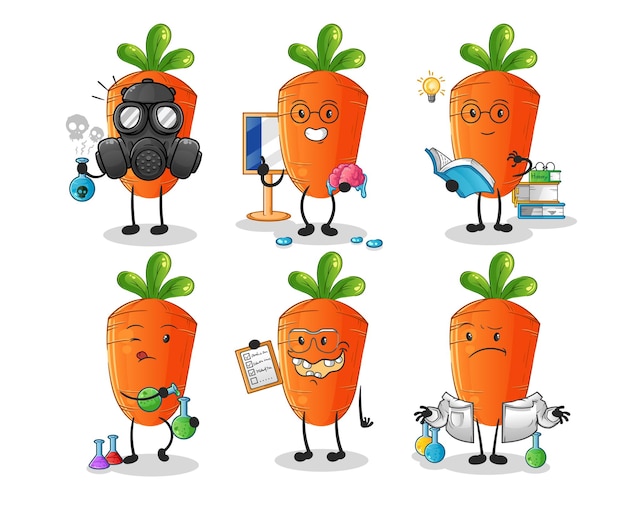 Vector wortel wetenschapper groep karakter cartoon mascotte vector