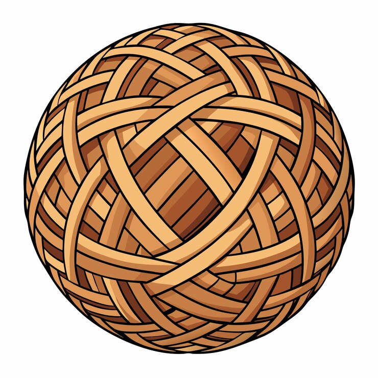 Vector woven wicker ball natural textured decoration isolated on white background