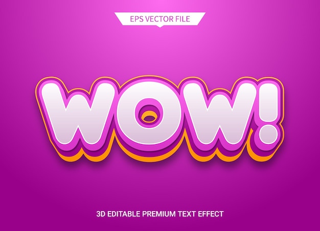 Wow 3d bewerkbare tekst effect vector met achtergrond