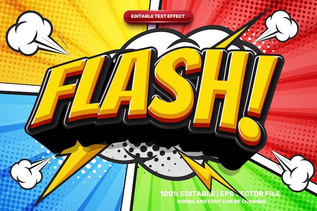 Vector wow flash comic cartoon style bold 3d editable text effect style