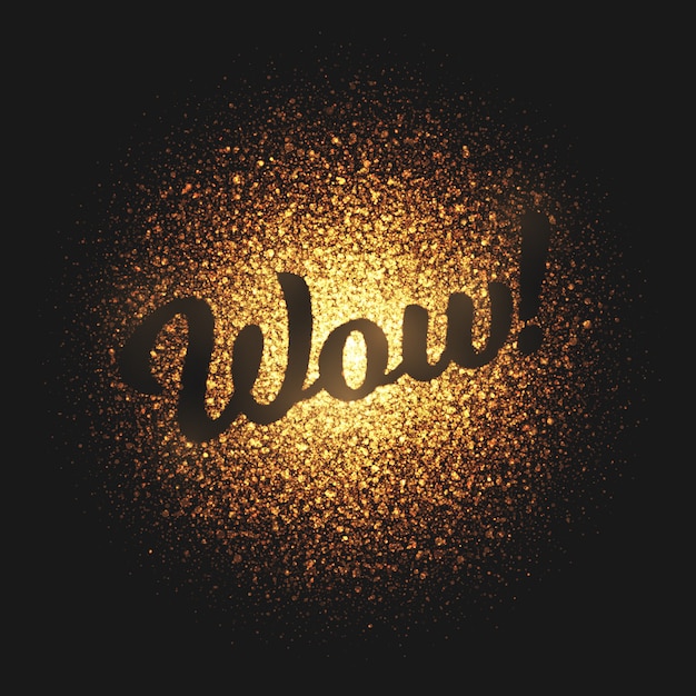 Wow golden particles vector lettering