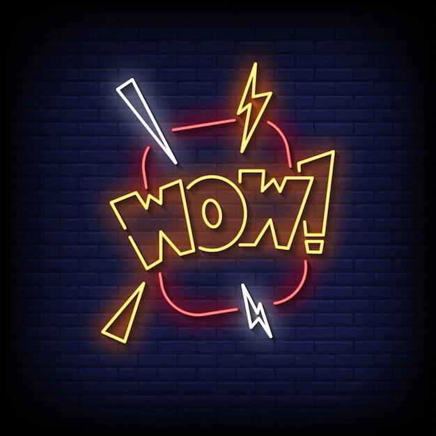 wow neon bord met bakstenen muur achtergrond vector