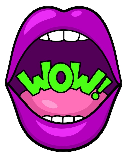 Wow pop-art sticker met open vrouwenmond