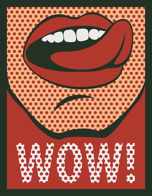 Wow poster with open mouth and tongue