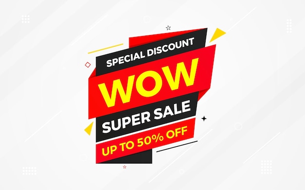 Wow sale banner template with special offer tag Website header advertising shop store offer tag