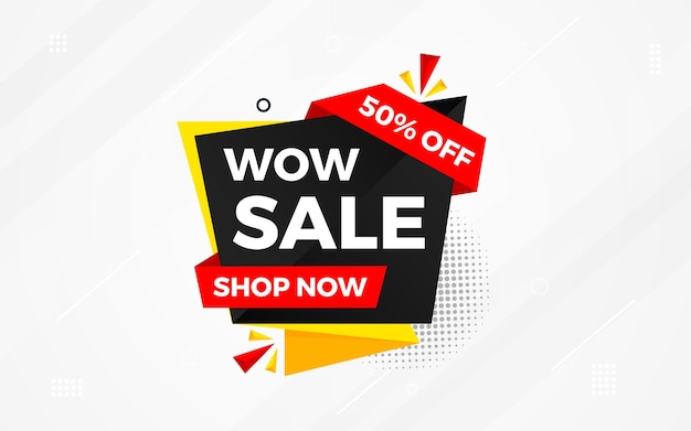 Wow sale banner template with special offer tag website header advertising shop store offer tag