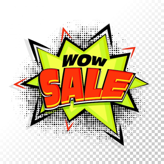 Wow Sale lettering on pop art style background.