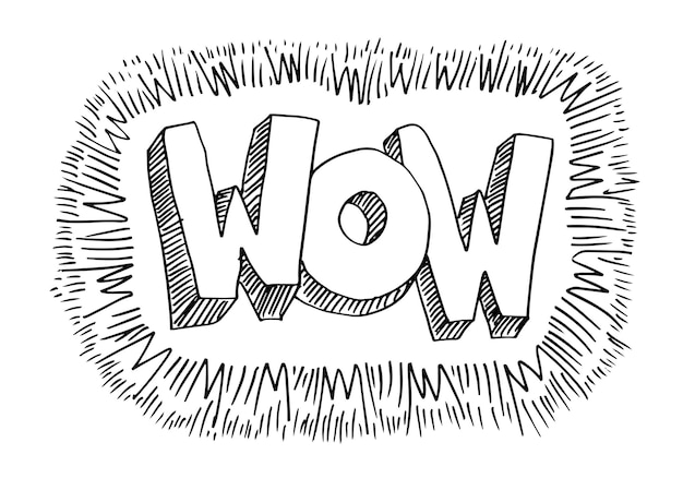 Wow Sticker for social media content Vector hand drawn illustration.