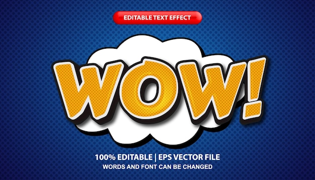 Wow text, editable text effect template in comic style, bold letters in pop art style