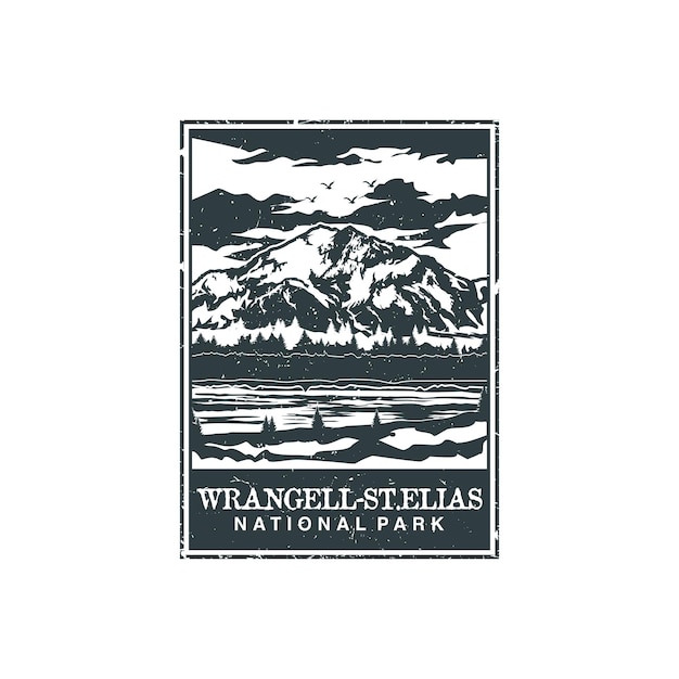 wrangell st elias national park vector illustration in stamp style