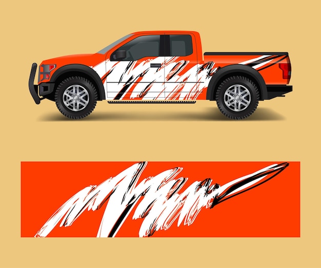 Wrap grafisch ontwerp vector voor off-road vrachtwagen abstracte sportieve en avontuurlijke race achtergrond volledige vector eps 10