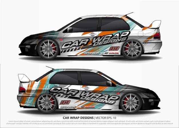 Vector wrap ontwerp voor racewagens. voertuig vinyl sticker en auto sticker kleurstelling