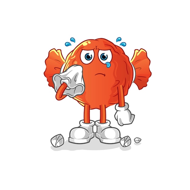 Wrapped candy cry with a tissue. cartoon mascot vector