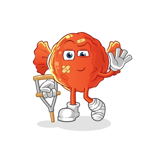 Wrapped candy sick with limping stick. cartoon mascot vector