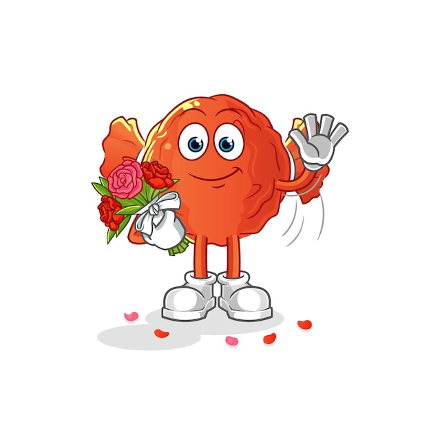 Wrapped candy with bouquet mascot. cartoon vector