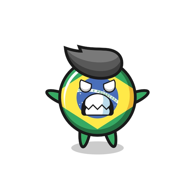 Wrathful expression of the brazil flag badge mascot character , cute style design for t shirt, sticker, logo element