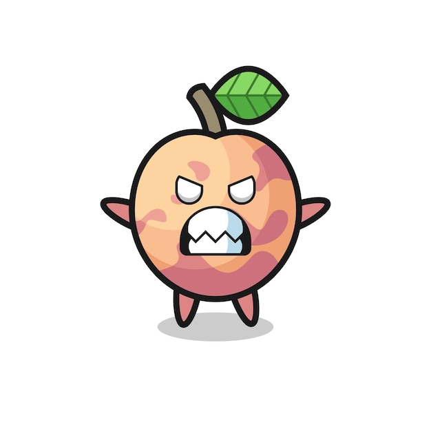 Wrathful expression of the pluot fruit mascot character , cute style design for t shirt, sticker, logo element