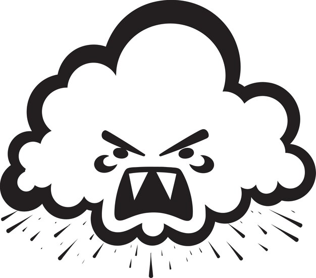 Wrathful fury angry vector cloud icon furious cumulus black cloud cartoon logo