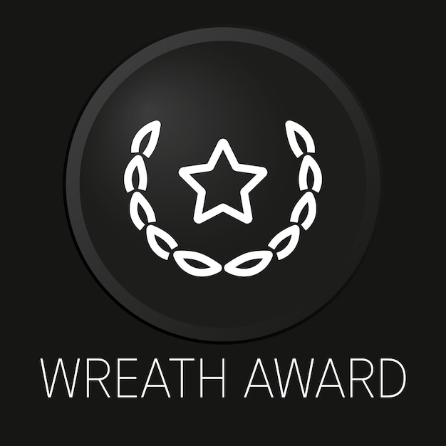 Wreath award minimal vector line icon on 3D button isolated on black background Premium Vector