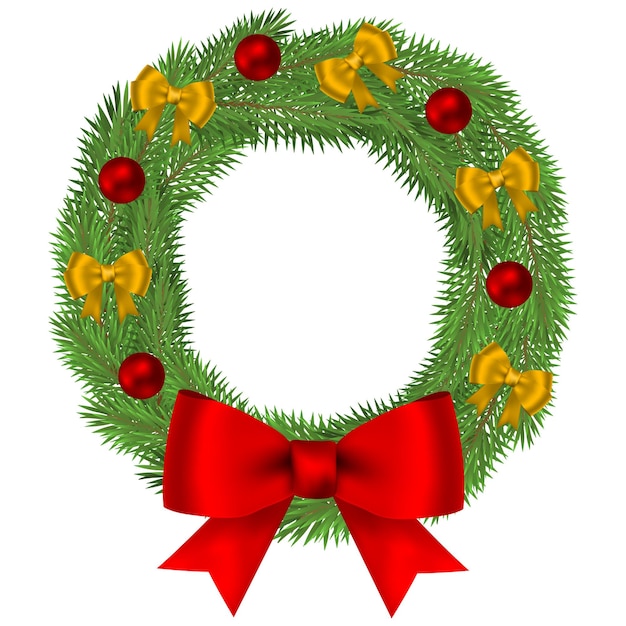 Wreath of Christmas tree branches isolated on a white background Place for design on a banner from