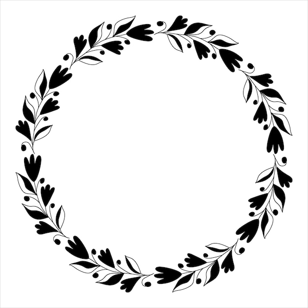 Wreath floral hand drawn with leaves and flowers round frame vector clipart