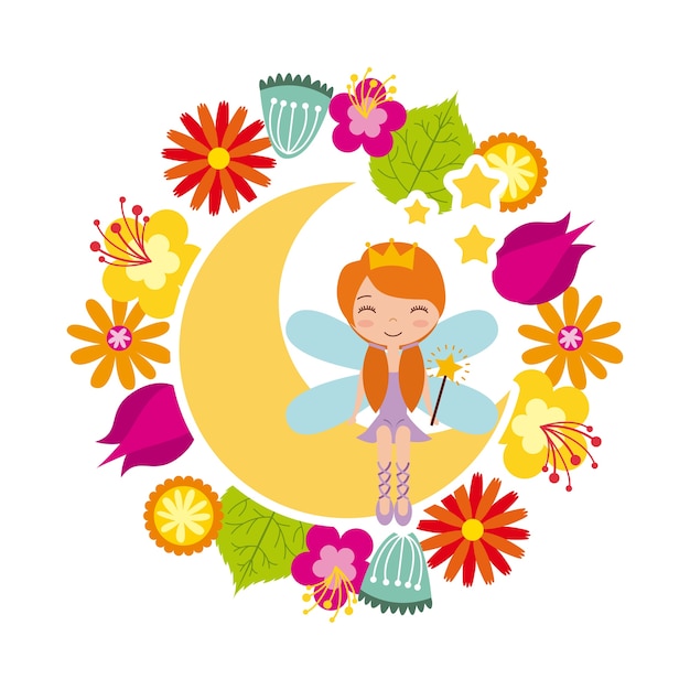 wreath of flowers and fairy girl icon