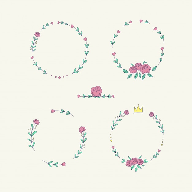 Vector wreath flowers frame set