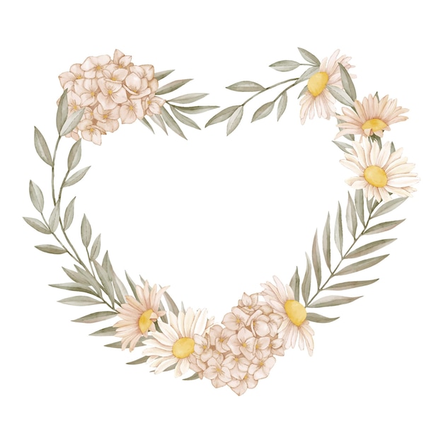 Wreath of flowers and leaves in the shape of a heart